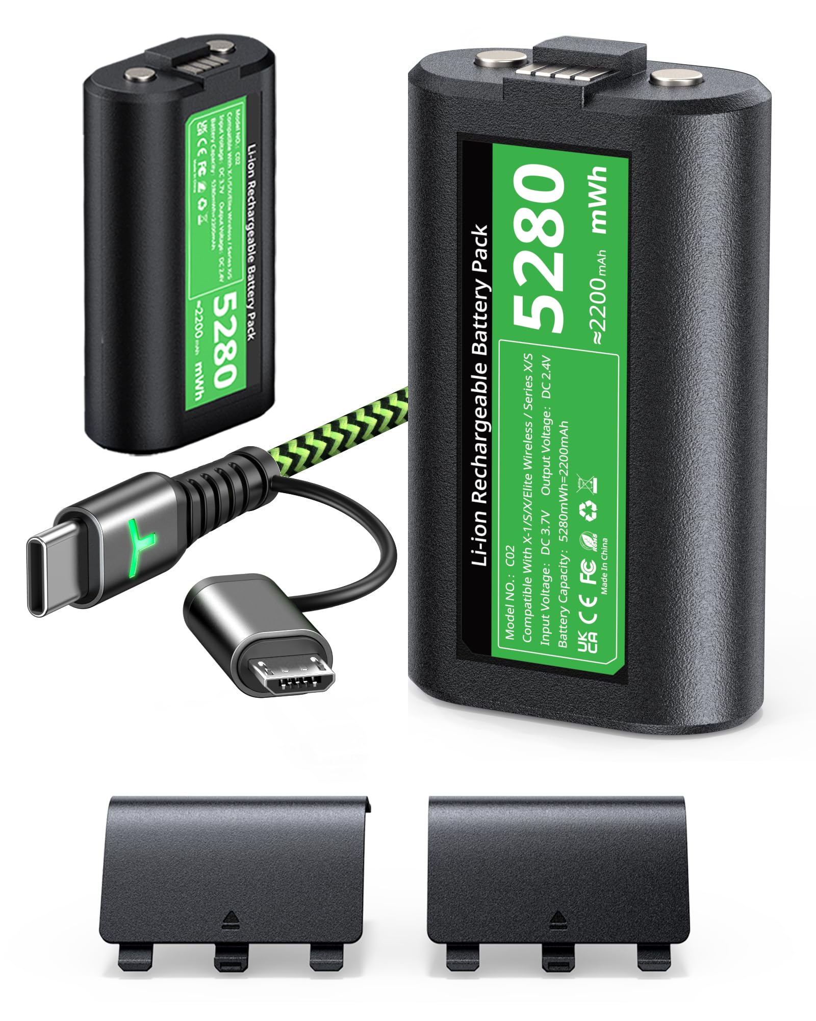Rechargeable Controller Battery Pack 5280mWh Charger Accessories for Xbox One S X Elite Controller Includes 5FT USB Type-C