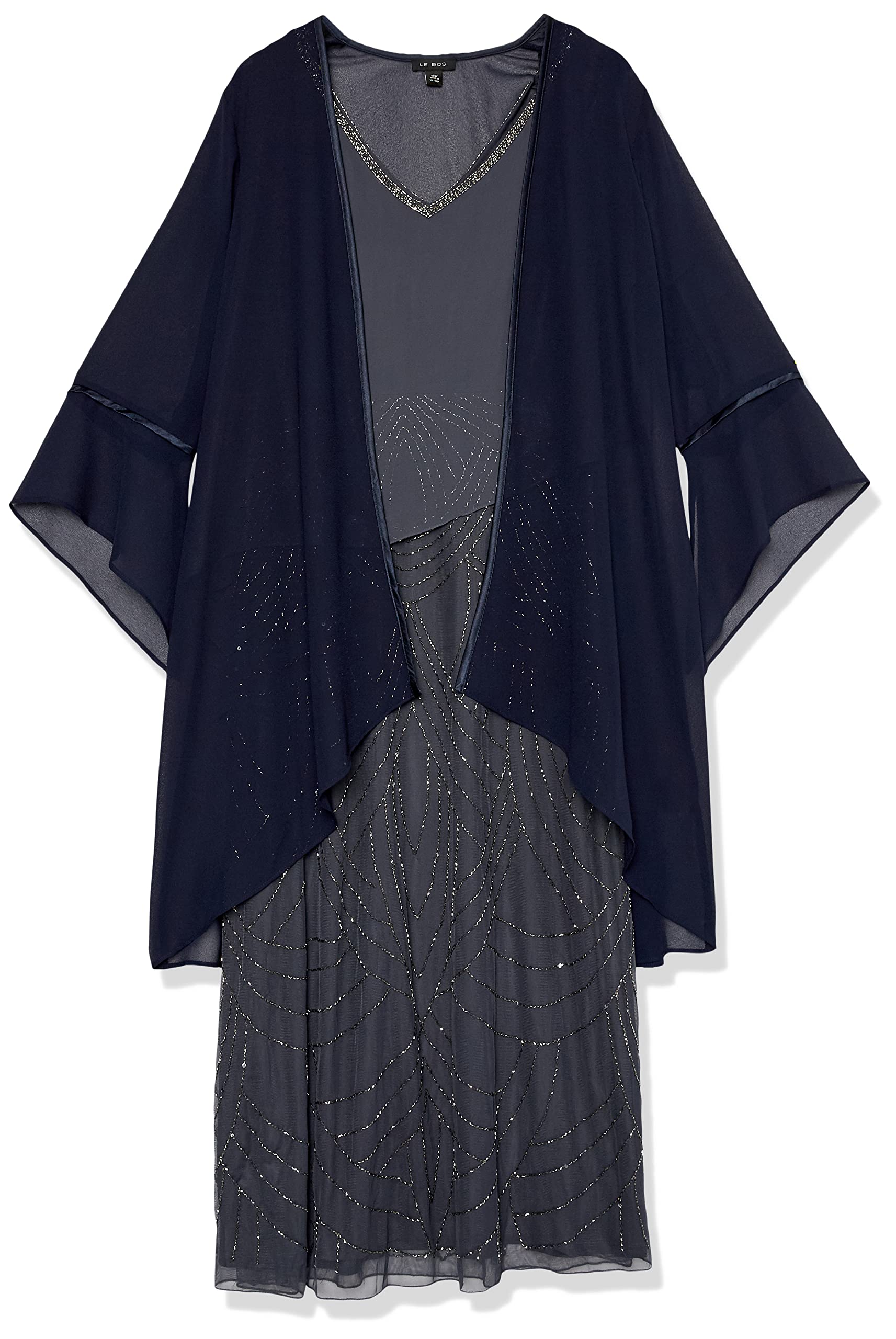Photo 1 of **MISSING SHAWL***
J Kara Women's Caplet V-Neck Mock 2 Piece Beaded Dress 8 Petite Grey