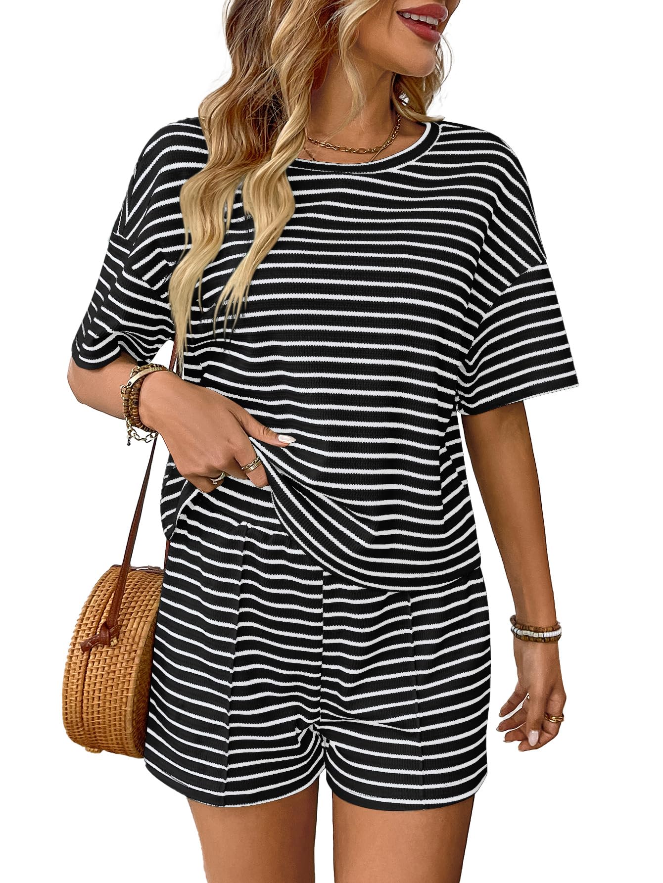 DONYKARRY Damen Zweiteiler Sommer Hosenanzug Damen Tracksuit Jogginganzug Set Elegant Outfits Kleidung Loungewear Set Crop Tank Top Und Shorts Workout Sport Anzug