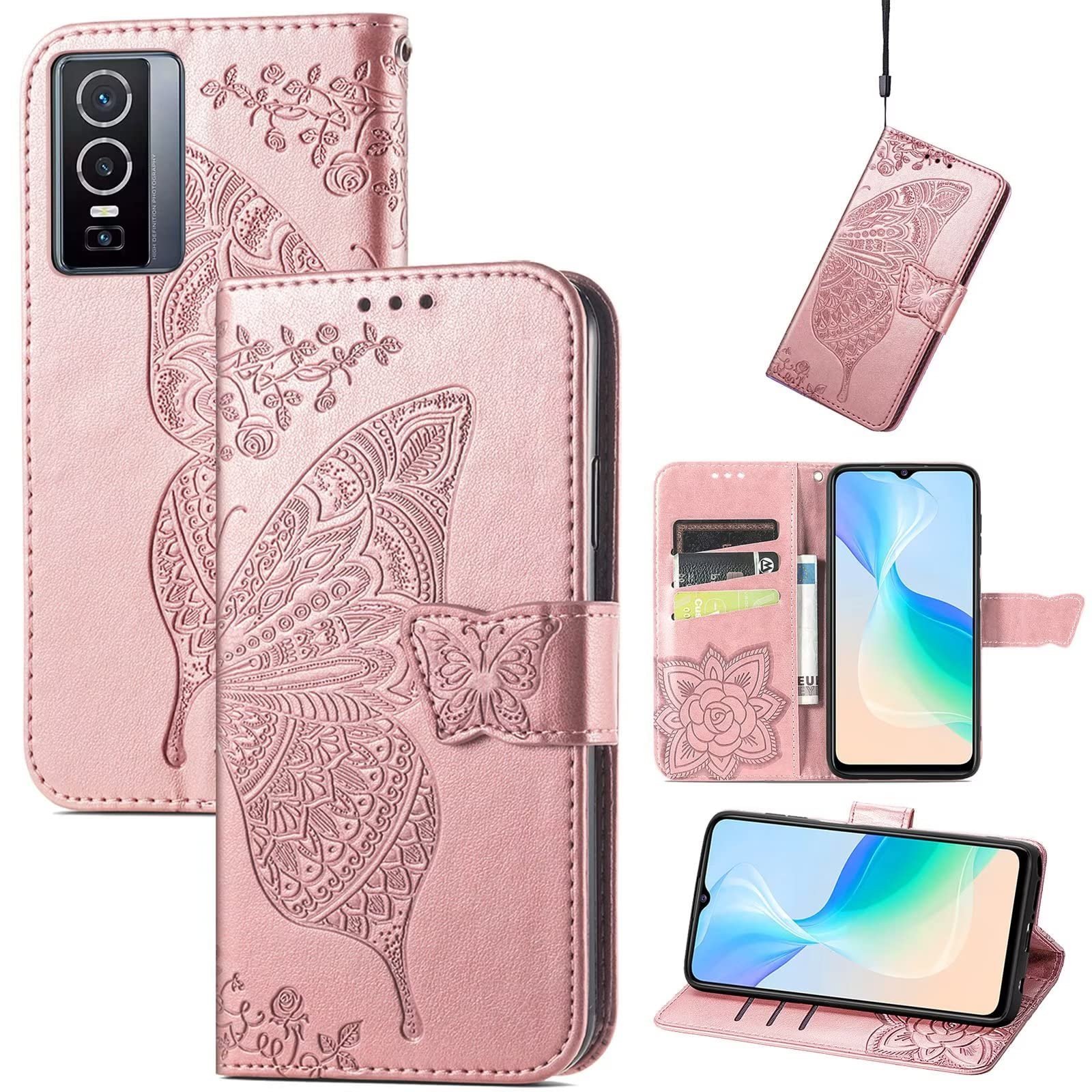 Per Vivo Y35 + 5G Custodia Per Cellulare In Pelle Con Fibbia Magnetica Retr%c3%b2 Rosso