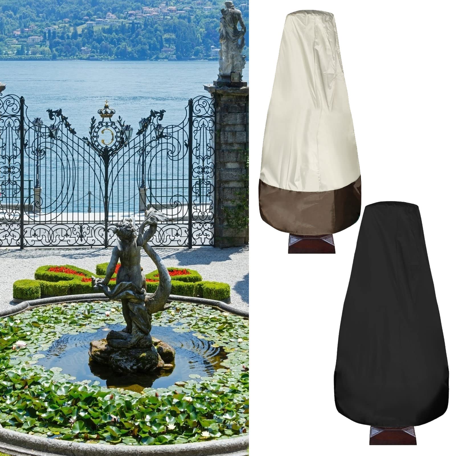 Pokrowiec na fontannę ogrodową 210D Posrebrzany materiał Oxford Wodoodporna statua Pokrowiec ochronny na pokrowiec na patio na zewnątrz Pokrowiec na fontannę(Back)