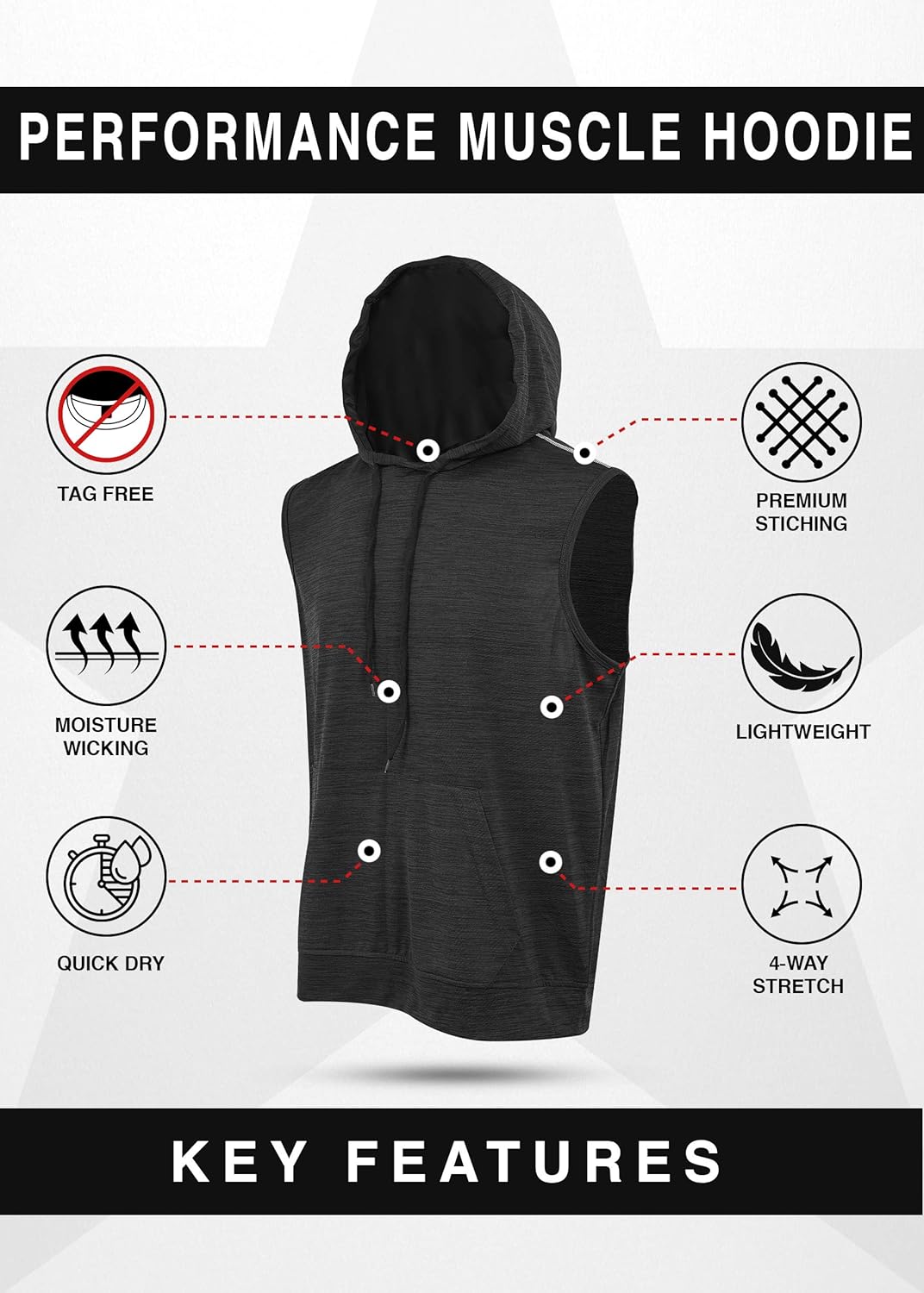Reset Muscle Hooded Gym Tank Tops for Men, Active Athletic Performance Tops - 4 Pack - Image 2