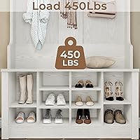 Vista 4 de Itaar Hall Tree with Storage Bench, 3-in-1 Entryway Bench with Coat Rack, Adjustable Shoe Storage and Hanging Hooks, Embossed White