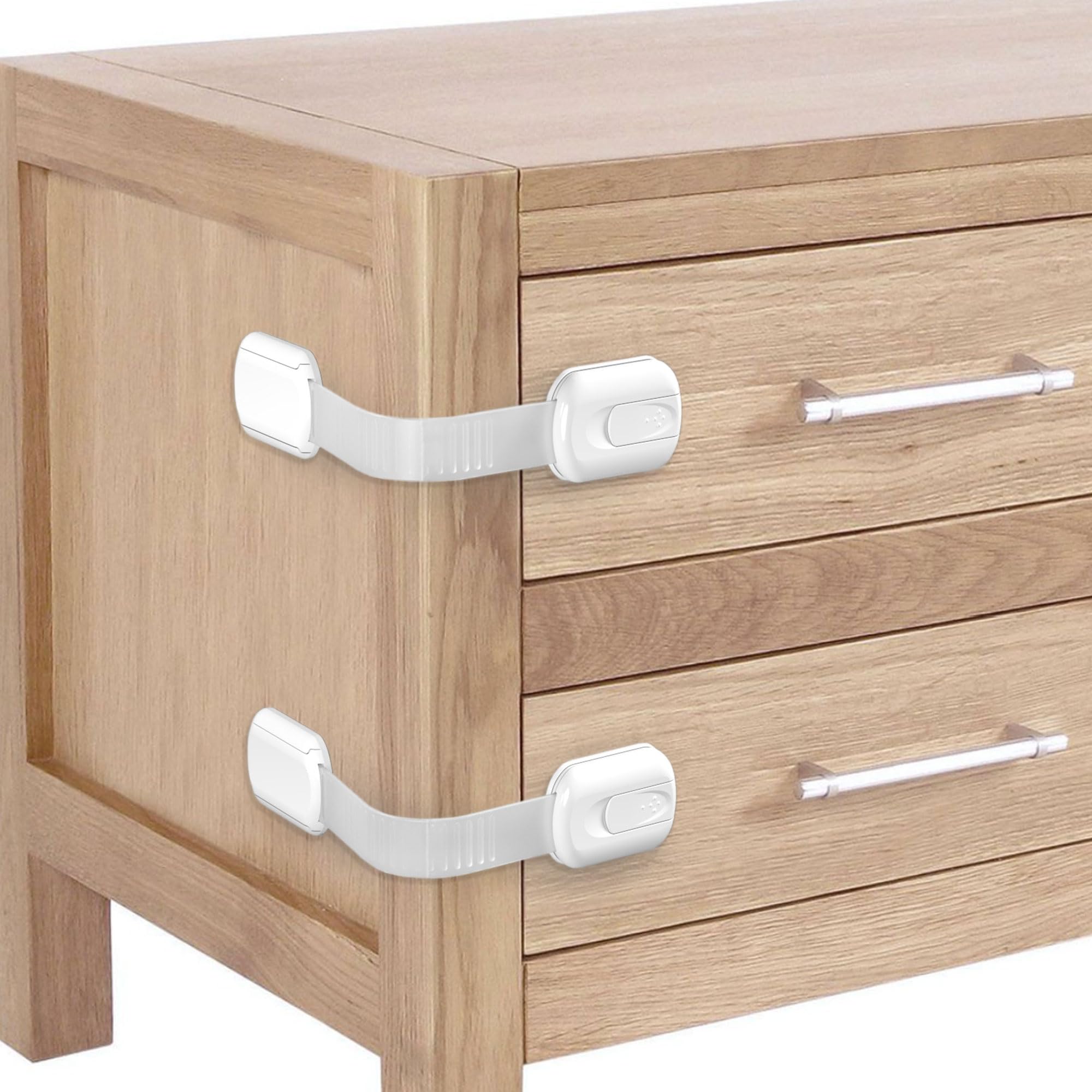 Moonybaby 6 Stück Babysicherheit Schrankschloss, Kindersicherung für Schrank, Schubladen, Kühlschrank, Toilettensitz und waschmaschinen, 3M Kleber, keine Rückstände, kein Bohren erforderlich(Weiß)