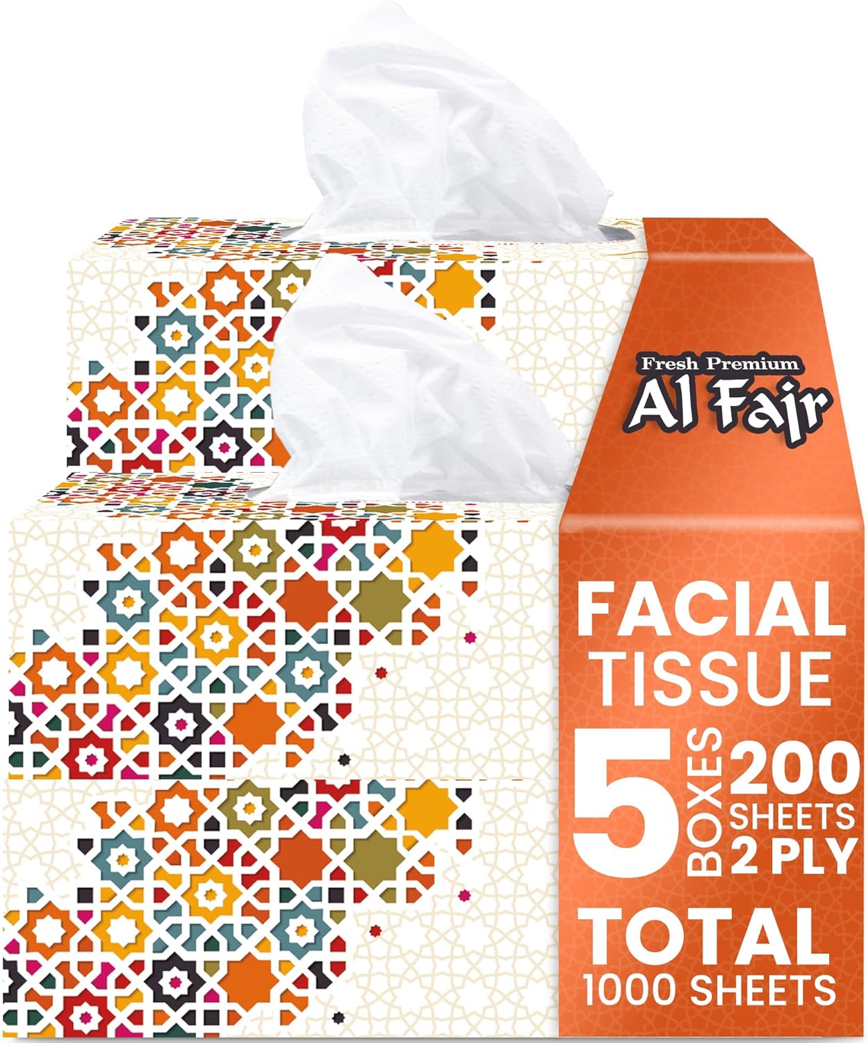 Al Fajr Facial Tissue Box Pack of 10, 200 Sheets x 2 Ply Each, Total 2000 Sheets