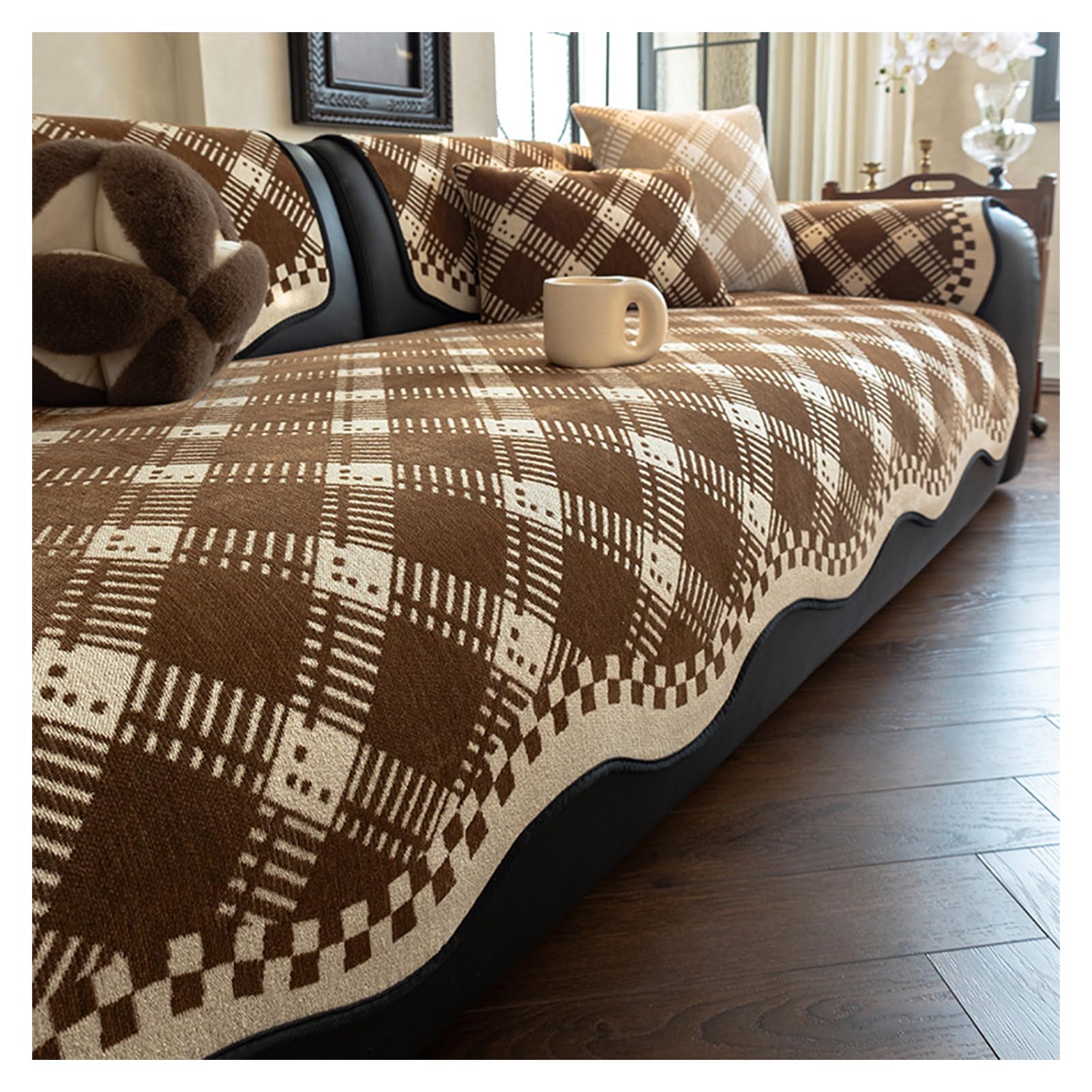 Housse de canapé chenille pour éviter les déplacements, tissu doux pour la peau avec barrière anti-déversement pour canapés sectionnels en forme de L