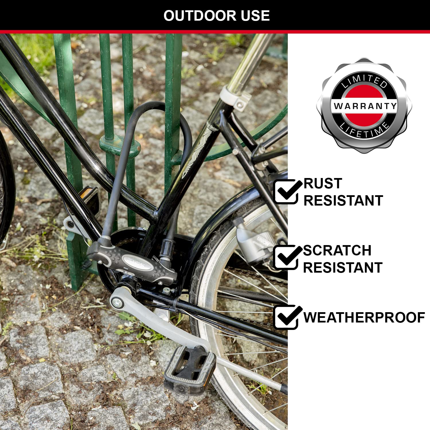 Master Lock Candado Bicicleta U con Cable, Llave, Soporte de Transporte, Antirrobo Certificado, XL, 8285EURDPRO