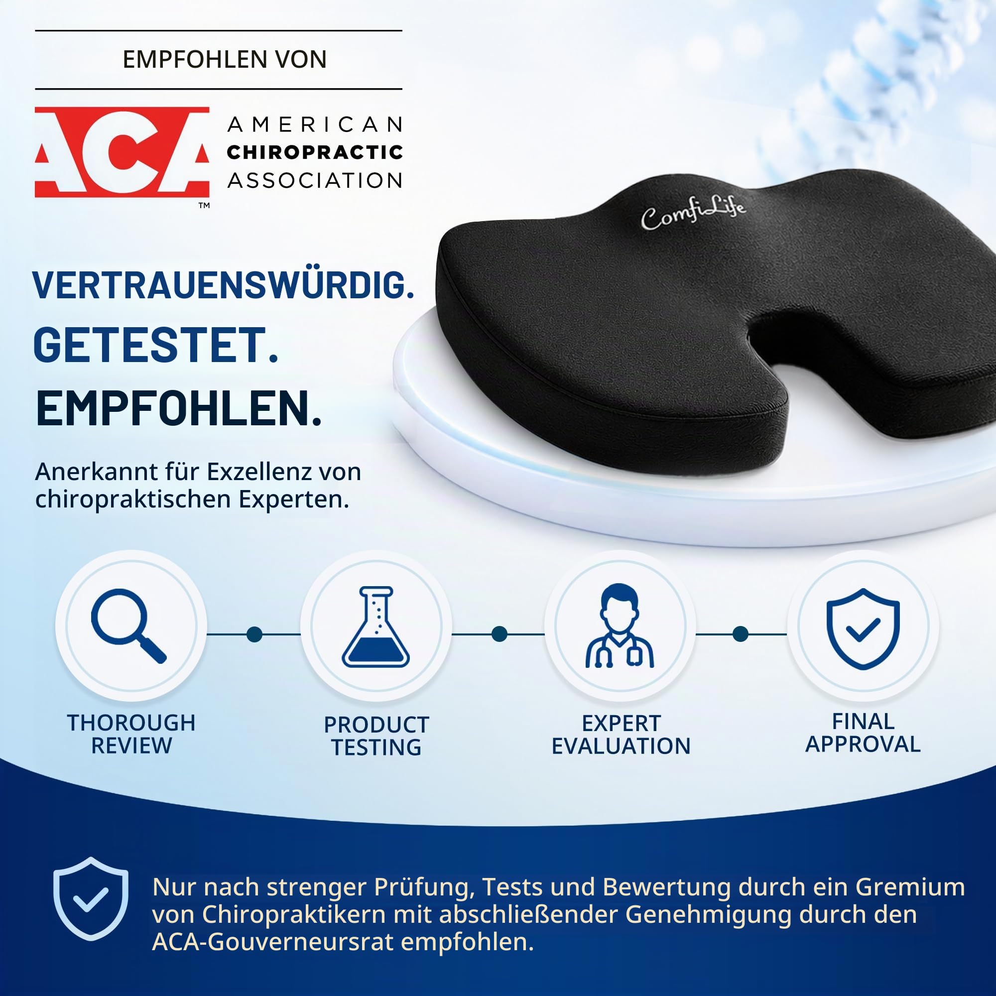 ComfiLife - Verbessertes Gel-Sitzkissen, rutschfest, orthopädisches Gel und Memory-Schaum, Steißbein-Schmerzlinderung, Rücken- und Ischias-Schmerzlinderung