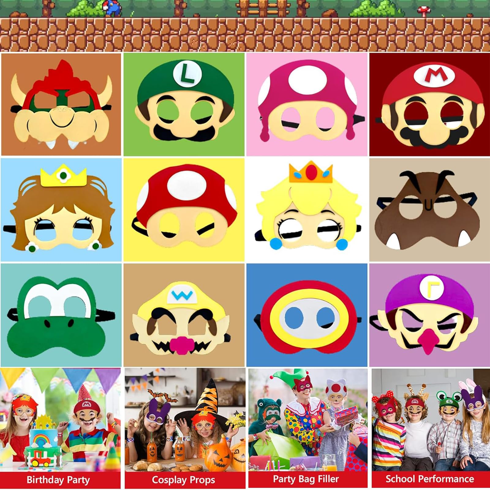 12 Pezzi Mario Maschere Animali, Maschere da Festa Cosplay, Maschere per Feste in Feltro, Festa in Maschera per Bambini e Adulti (Mehrere Stile)