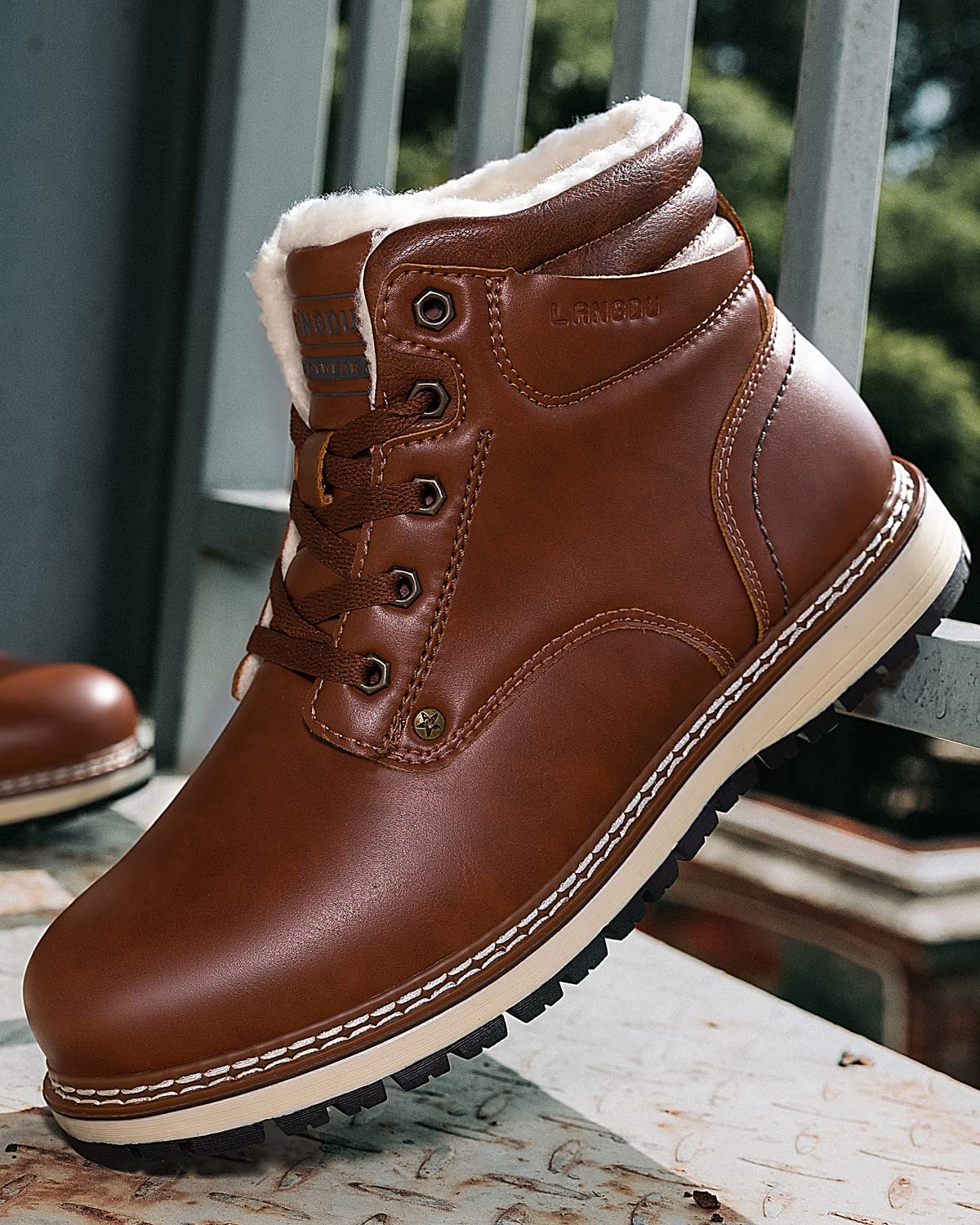 LANGDU Stivali Uomo Invernali Scarpe Inverno Scarponi Stivaletti Trekking Neve Caldo Fodera Passeggio Scarponcini Taglia 41-46EU