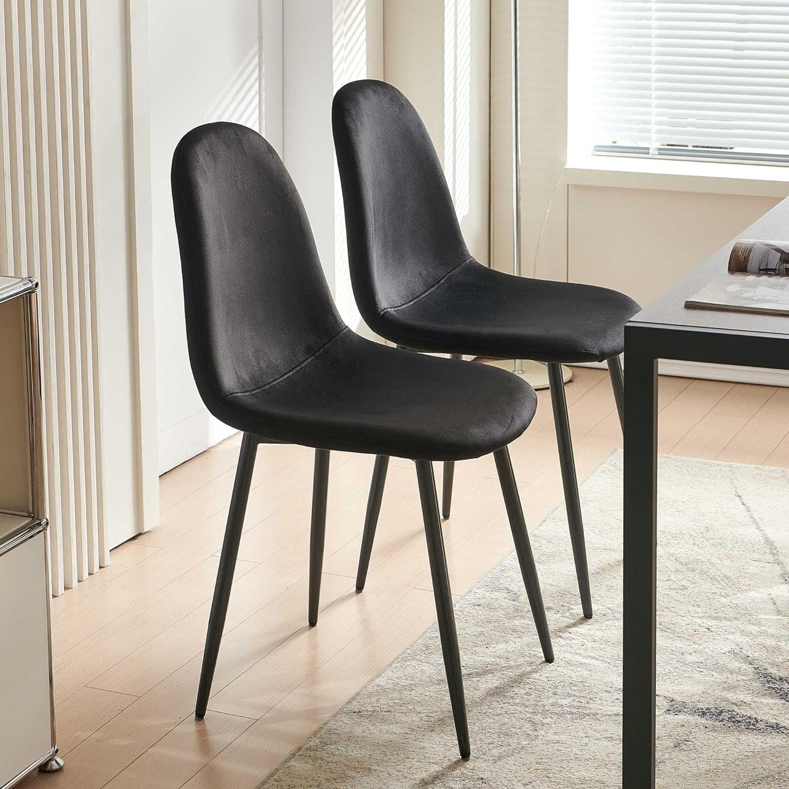 N/A - Set di 2 sedie da pranzo in velluto verde moderne con gambe in metallo, ergonomiche con schienale alto, design senza braccioli, ideali per soggiorno, camera da letto, ristorante, eleganti sedie