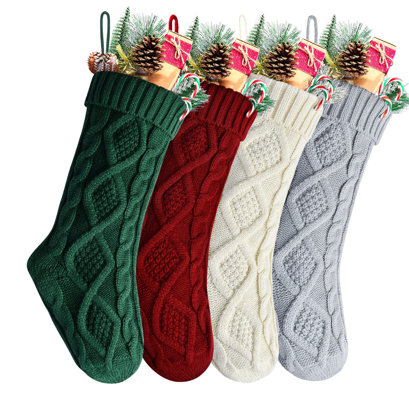 Einzigartige Weihnachtsstrümpfe, Burgunderrot und Elfenbeinweiß, Grün
