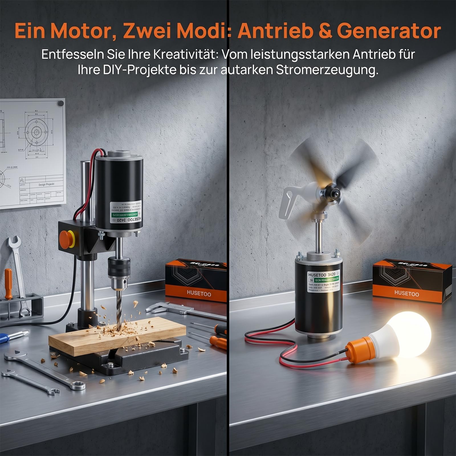 12V/24V DC Motor 30W mit 38mm Gewindewelle | 3500/7000 RPM Permanentmagnetmotor | Leiser Elektromotor für DIY & Generatoren,inklusive Motorhalterung