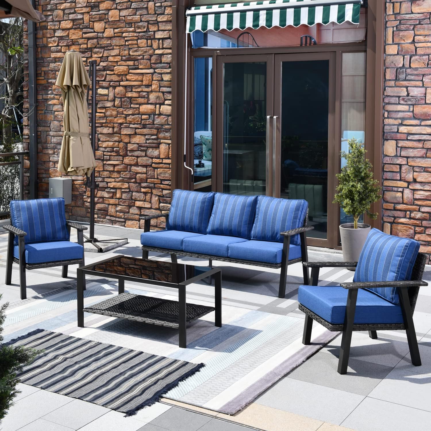 XIZZI Patio Furniture Set 4 Pieces Outdoor Furniture PE