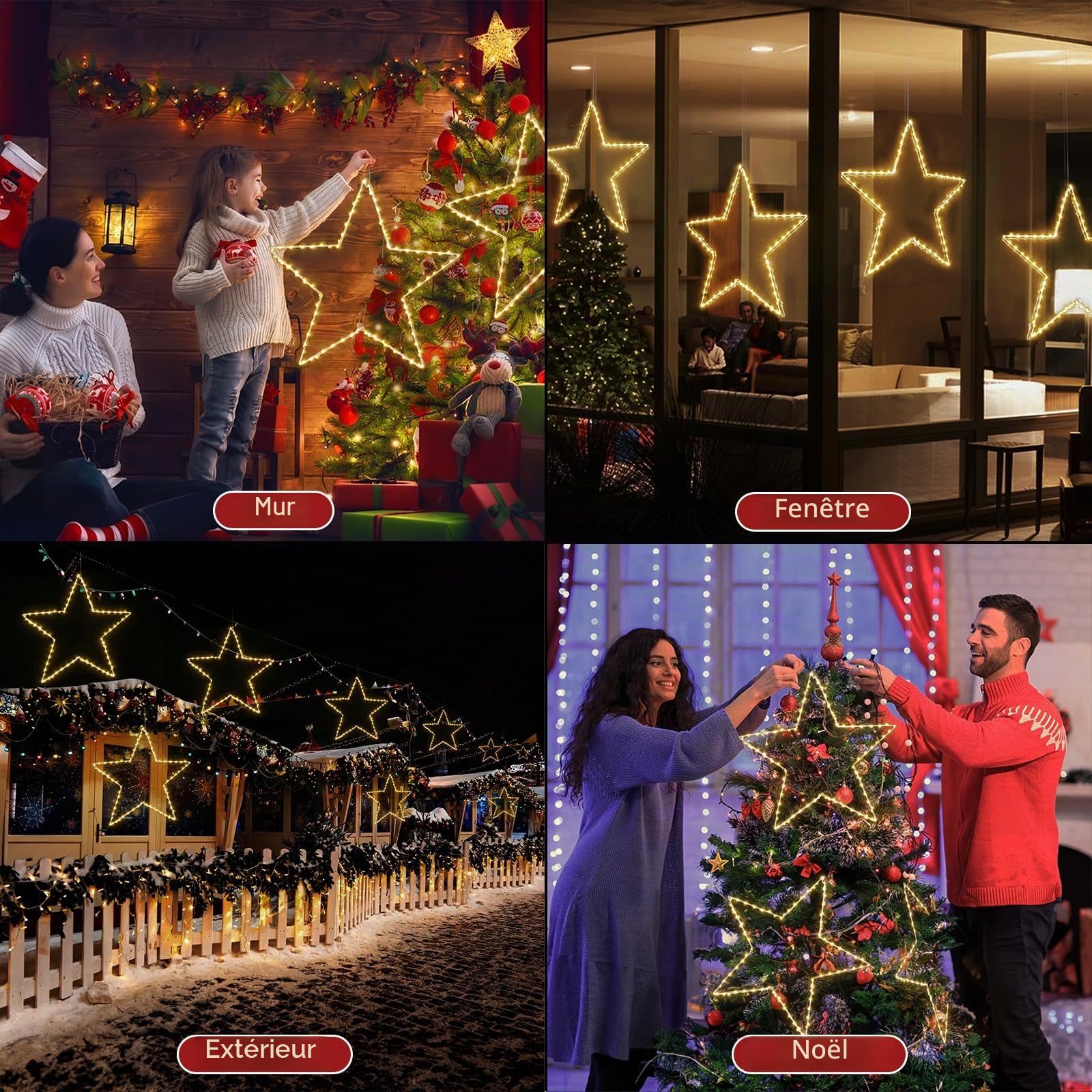 GlobaLink Lumière Étoilée Extra-Large, 50CM 70Leds | Étoiles Décoratives Pliables pour FenêtreGuirlande Led à Pile Guirlandes Lumineuses Étoile de Noël pour Décorations-iP44