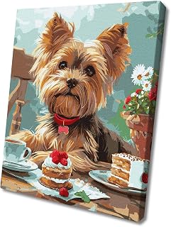 Wizardi Painting by Numbers kit A yorkie's Tea Party KHO6629 Ideyka
