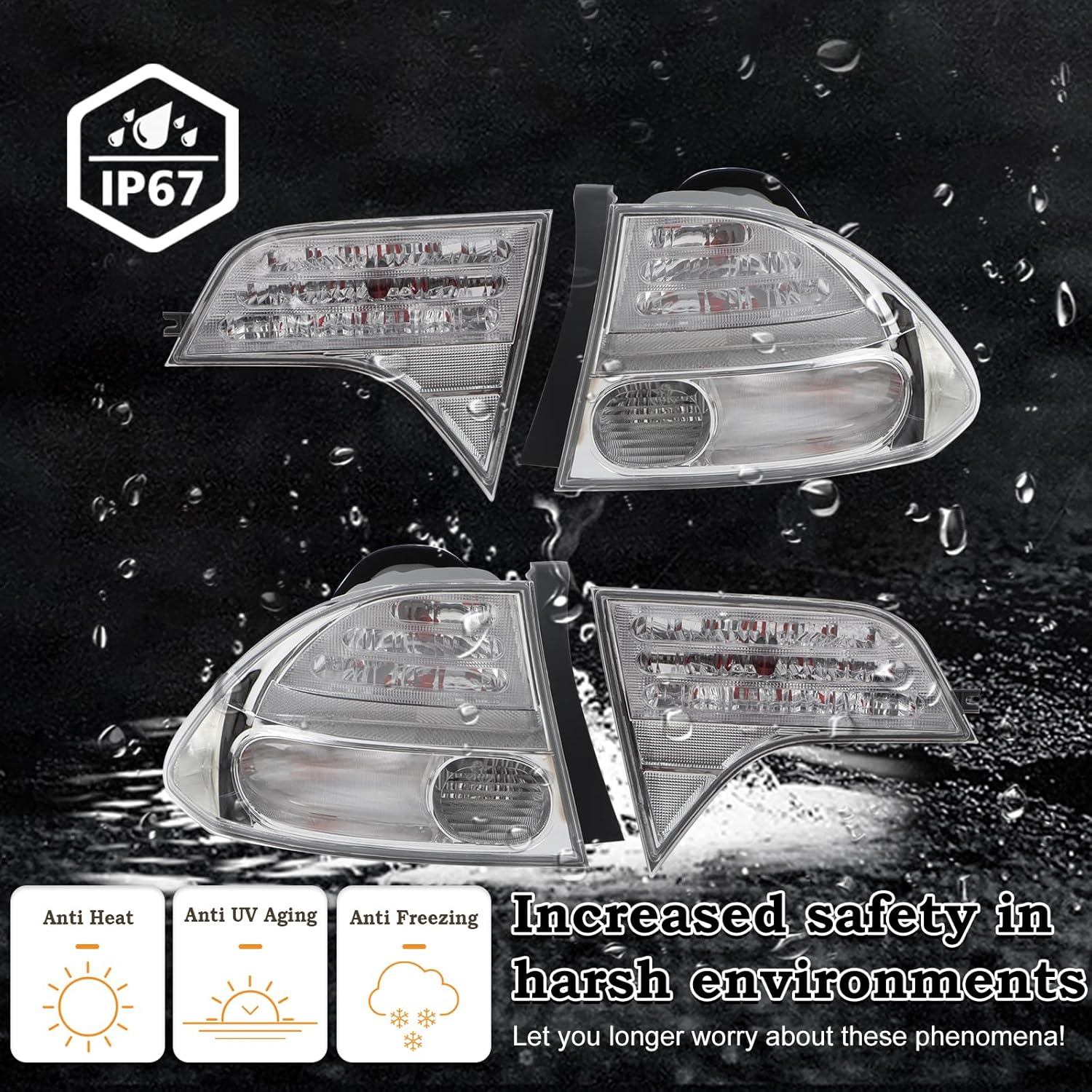 Upgrade 4PCS Clear Lens Tail light Assembly Fit for 2006-2011 Honda Civic 4-Door Sedan/Hybrid Outer Inner Rear Lamp Left Driver Right Passenger Side Brake Lamp With Bulbs 33551SNAA01 HO2801165