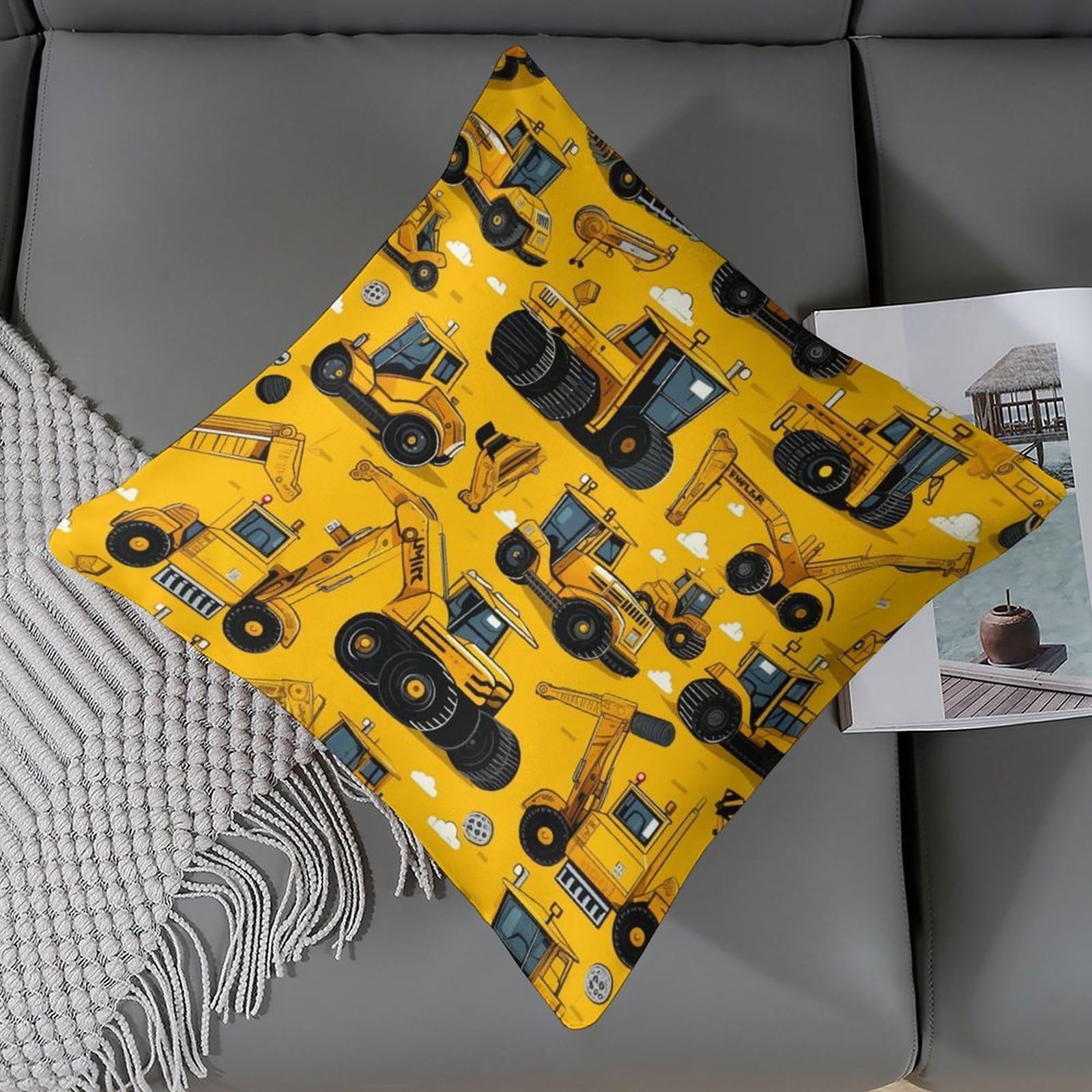 Almohada De Peluche Excavadora De 26x23 Cm | Juguete De Construcción Suave Para Dormir O Decorar | Ideal Para Niños Amantes De Los Camiones | Regalo De Cumpleaños O Decoración De Habitación