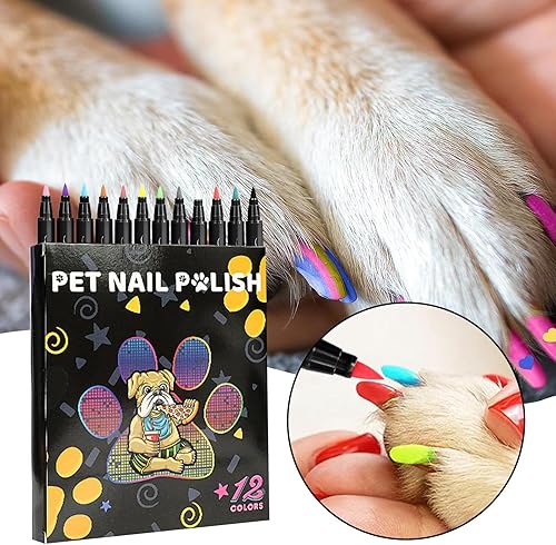 Miniatura 3 de Juego de colores de uñas para mascotas, esmalte de uñas seguro para perros, 12 crayones de uñas inodoros | Bolígrafos de esmalte de secado rápido,