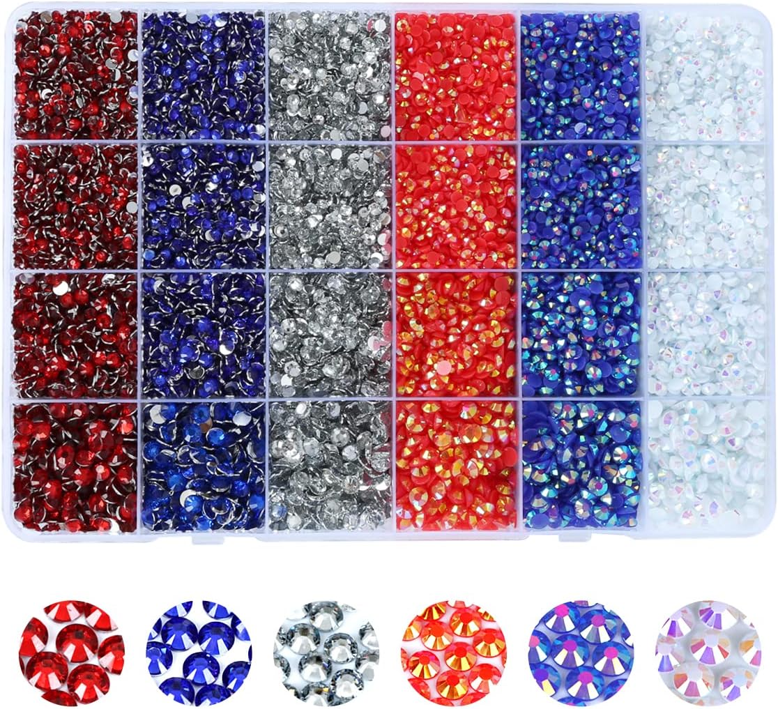 Flatback Rhinestones 21000 pcs Jelly Rhinestone Non-hotfix Resin Crystals Gemstones 6 Colors for Crafts Nails Clothes Shoes Bags Makeup Face Tumbler DIY Decoration (Blue Red Clear Rhinestones)
