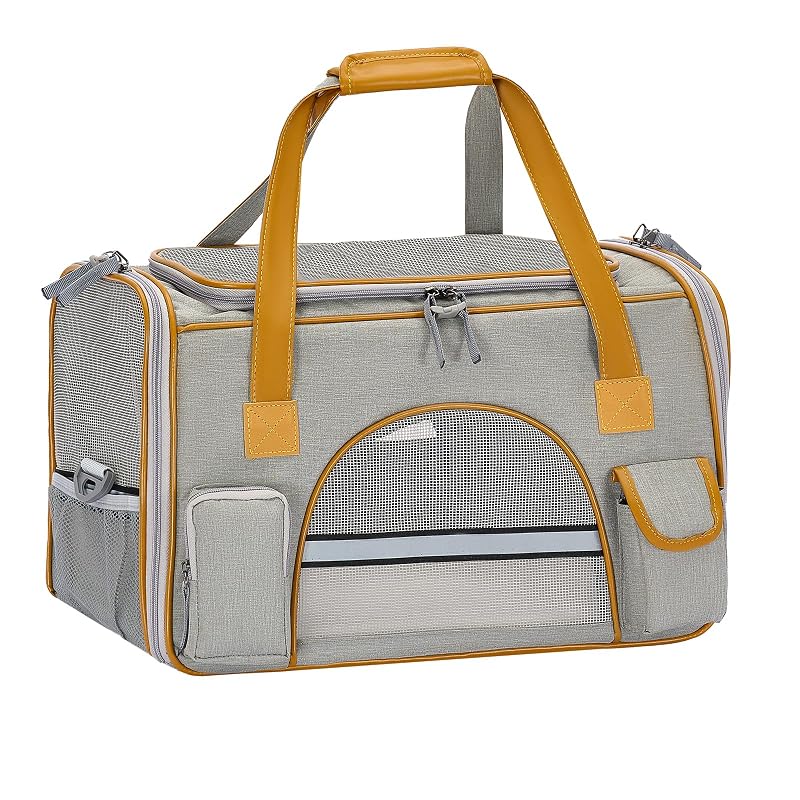 Bolsa de Transporte para Gatos pesen em Couro Sintético com Bolsos e Tela Antirasgo STB03, até 7,26 kg