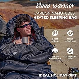 KingCamp Heated Sleeping Bag for Adults, Cold Weather & Warm Extra Wide Big & Tall XL Portable Waterproof Flannel Sleeping Bags, Essentials Gear Accessories for Camping Backpacking Hiking