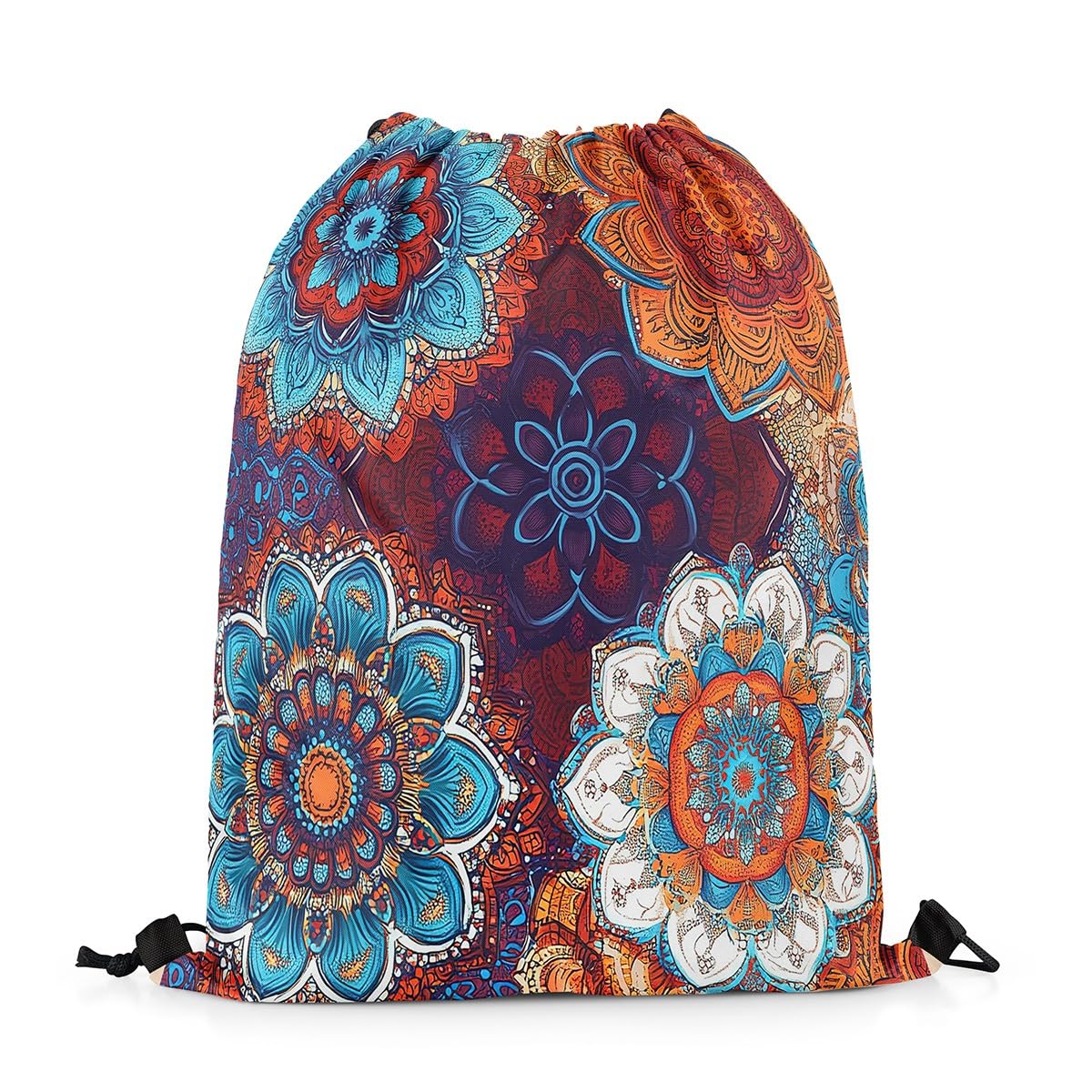 Erosebridal Mexican Otomi Drawstring Bags,Bohemian Colorful Mandala Draw String Back Bag,Southwestern Retro Flower Floral Drawstring Backpack,Boho