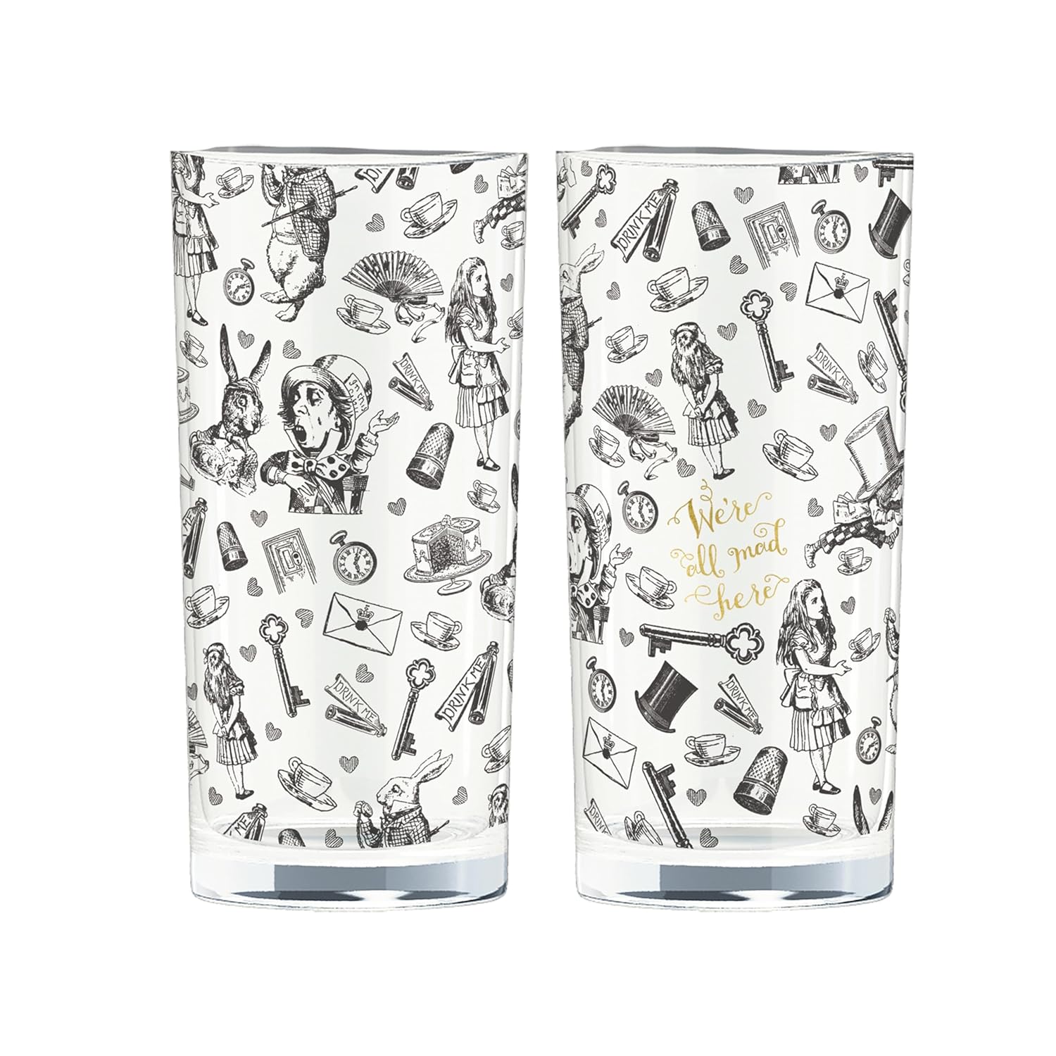 V A Alice in Wonderland Highball Glasses in Gift Box Glass 330 ml - Set of 2
