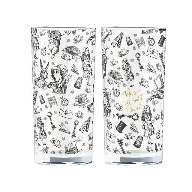 V A Alice in Wonderland Highball Glasses in Gift Box Glass 330 ml - Set of 2