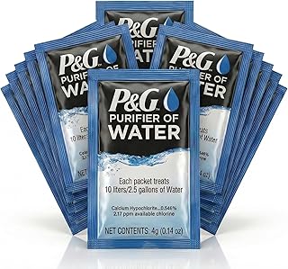 P&G Purifier of Water Portable Water Purifier Packets. Emergency Water Filter Purification Powder Packs for Camping, Hiking, Backpacking, Hunting, and Traveling. (12 Packets)