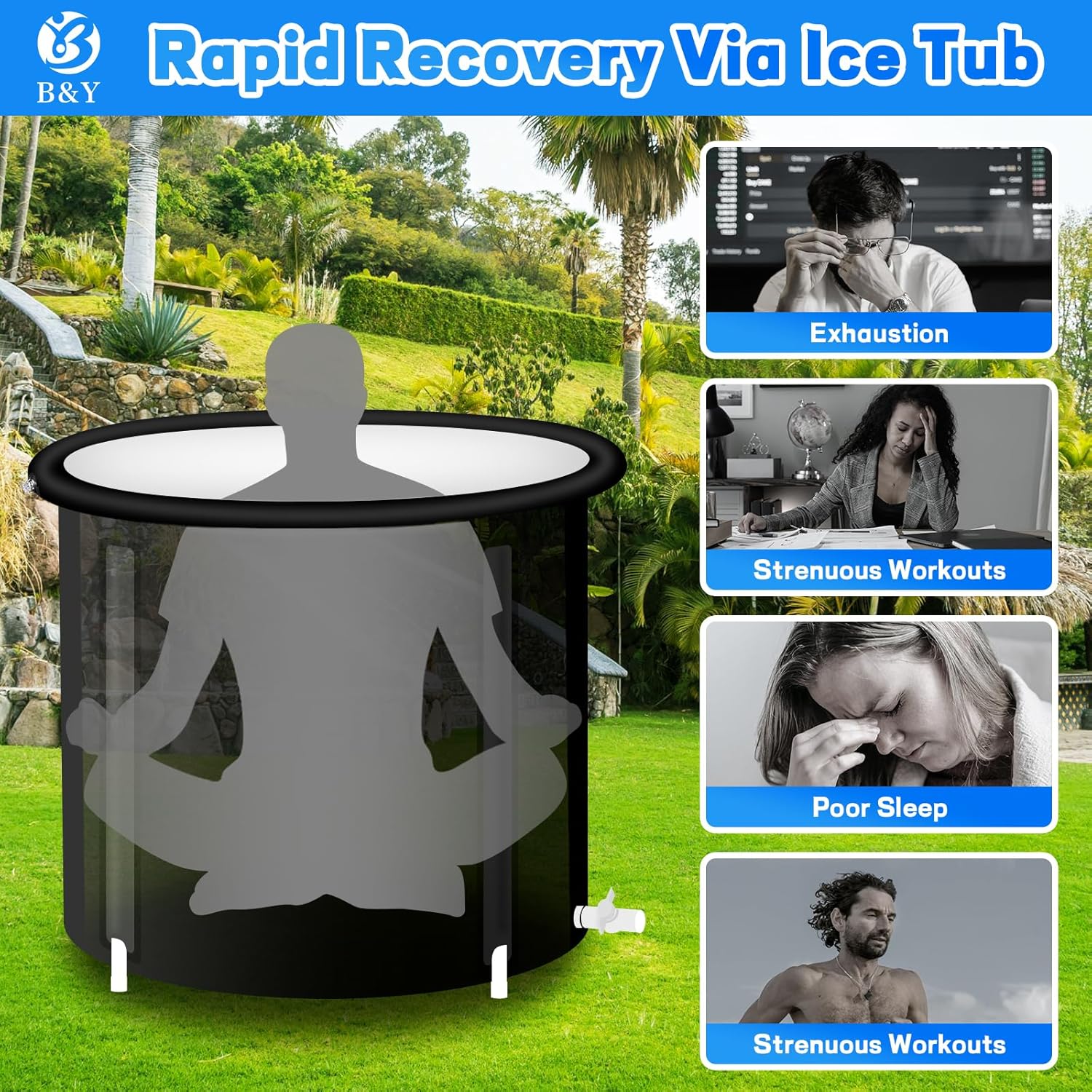 B&Y Ice Bath Tub, Ice Cold Plunge Tub Cold Water Plunge for Athletes Recovery, Multiple Layered Ice Pod Barrel, Inflatable Icebath Tub at Home (106 Gallons)