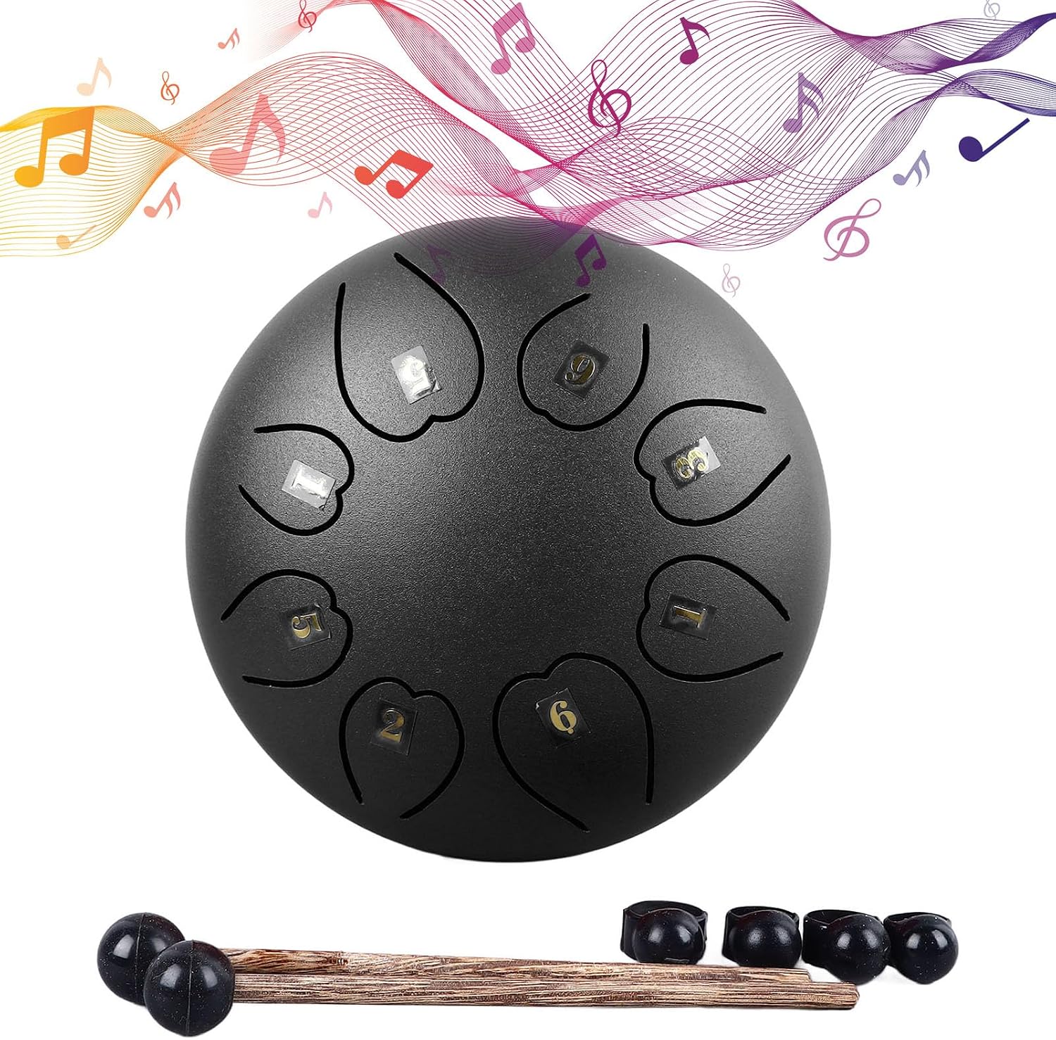 Tongue Drum 6 Inch 8 Note Steel Hand Drum, Mini Percussion Instrument Black - Clear Resonant Sound, Portable Music Toy, Instrument for Kids Ages 5-9 (Black)