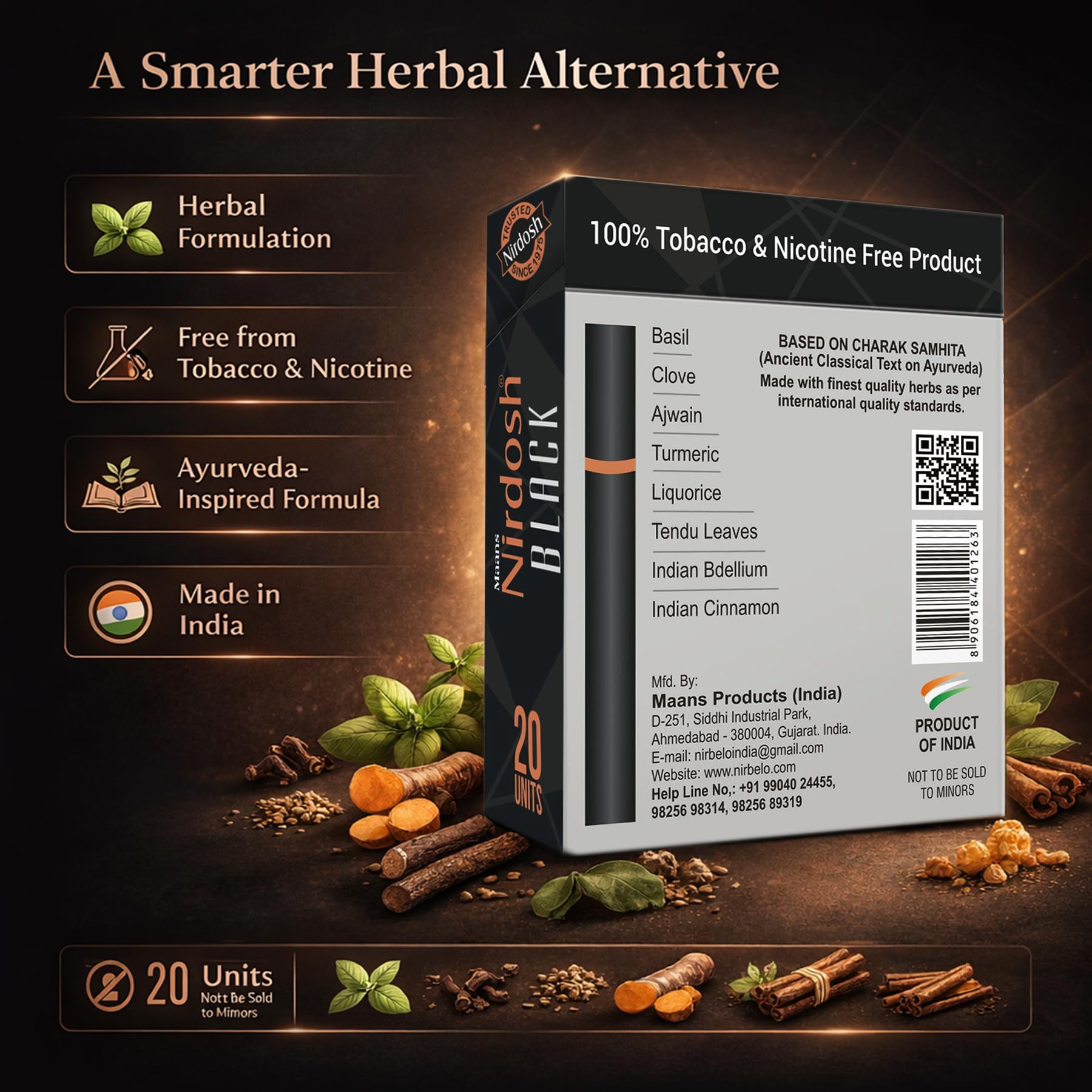 Buy Nirdosh Black Herbal Sticks | Tobacco & Nicotine Free Botanical Blend |  Traditional Herb Based Lifestyle Product | Natural Plant Ingredients | Pack  of Herbal 20 Sticks Online at Low Prices in India