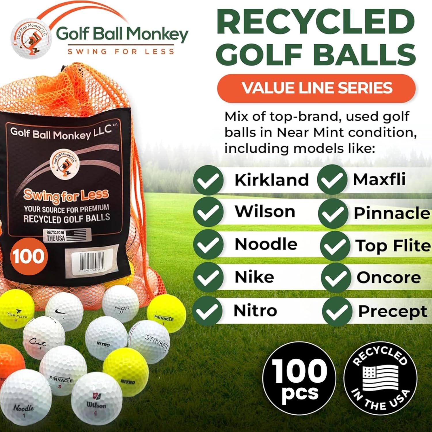 Golf Ball Monkey Store Line Assorted Used Golf Balls Bulk Cheap Mix with Mesh Bag – Value Line Series Bulk Golf Balls Recycled Mixed Brands Golf Balls Used