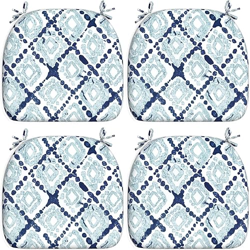 LVTXIII Juego de 4 cojines para sillas de exterior, cojines de asiento de patio de 16 x 17 pulgadas de ancho con lazos, almohadillas repelentes al