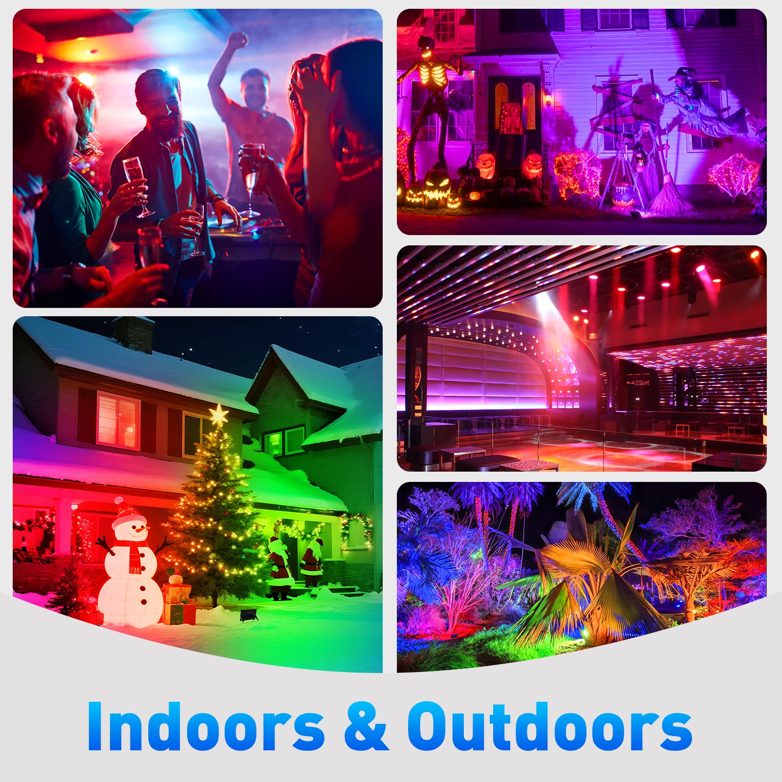Faretto LED RGB Esterno, T-SUNUS 60W Proiettore LED RGB con APP Bluetooth e Telecomando, IP66 Impermeabile Dimmerabile per Giardino Pasqua Partito Halloween 4 Pezzi