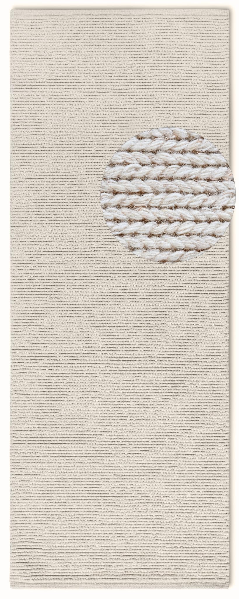Villeroy & Boch Francois - Alfombra de Lana Natural para salón, Tejida a Mano y respetuosa con el Medio Ambiente, para salón, Dormitorio, Comedor, Pasillo, Cocina, Color Blanco Natural, 80 x 200 cm