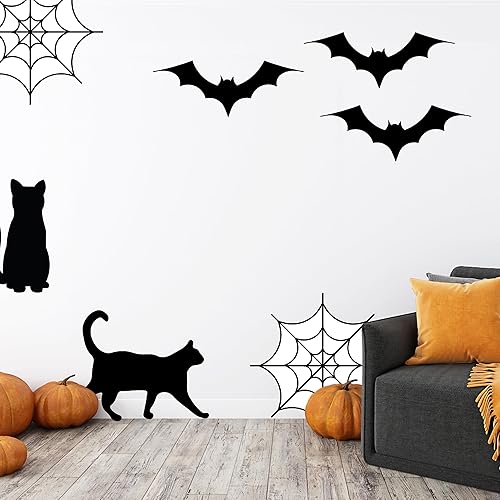 Miniatura 2 de Calcomanía de Halloween para pared o puerta  Murciélagos, gatos, fantasmas y telarañas  Hecho en Estados Unidos  Vinilo extraíble para despegar y