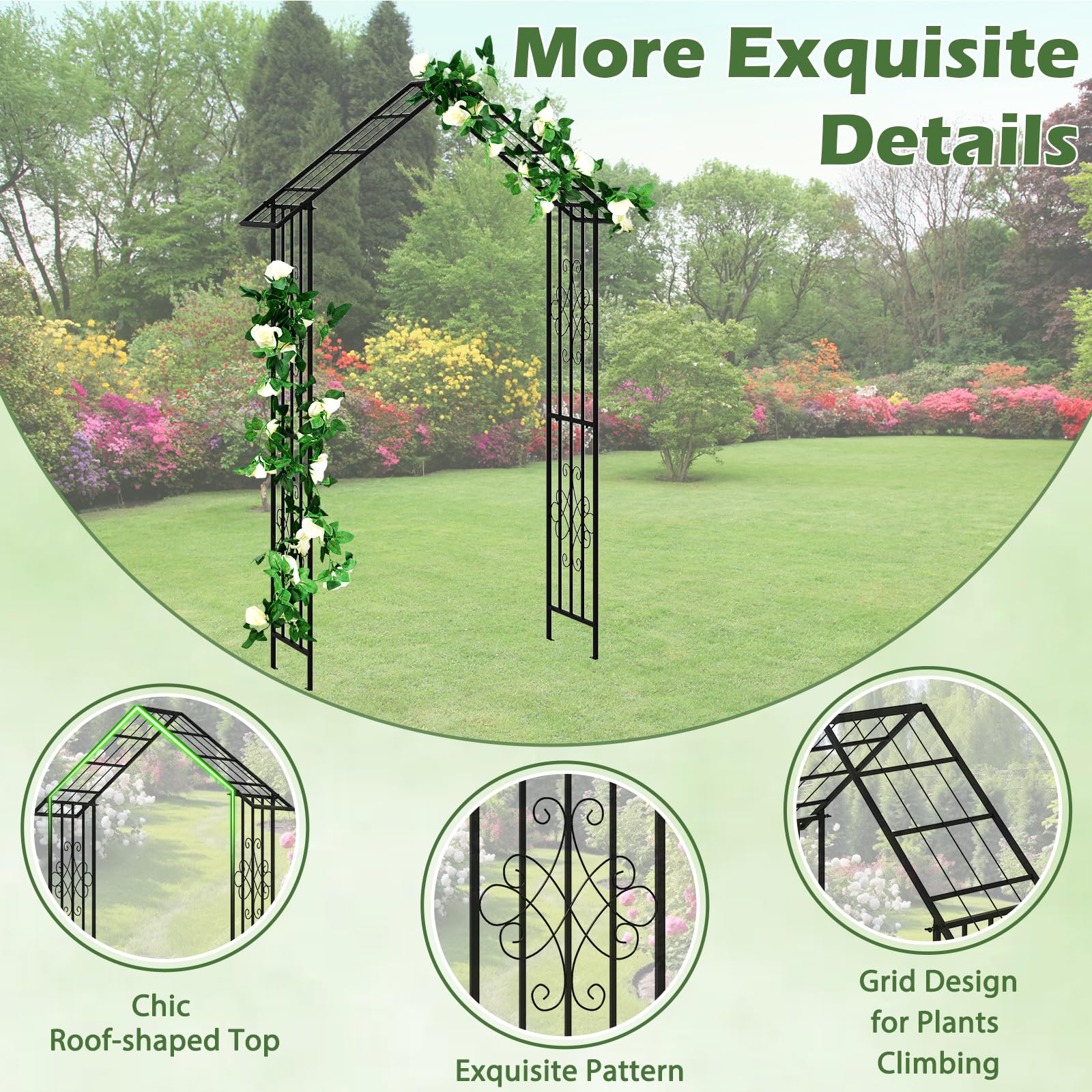 HOMASIS Arco da giardino in metallo, per rose e piante rampicanti, supporto per piante rampicanti, con 4 picchetti per matrimoni, giardino, feste, tralicci, traliccio, rose, supporto per piante, 140 x