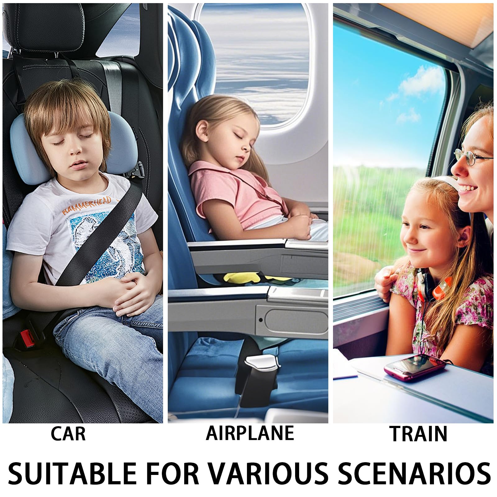 Almohada para dormir en forma de H, para coche, para niños, para dormir, adecuada para viajes, coche, avión, tren, autoconductor, viaje (blanco y negro)