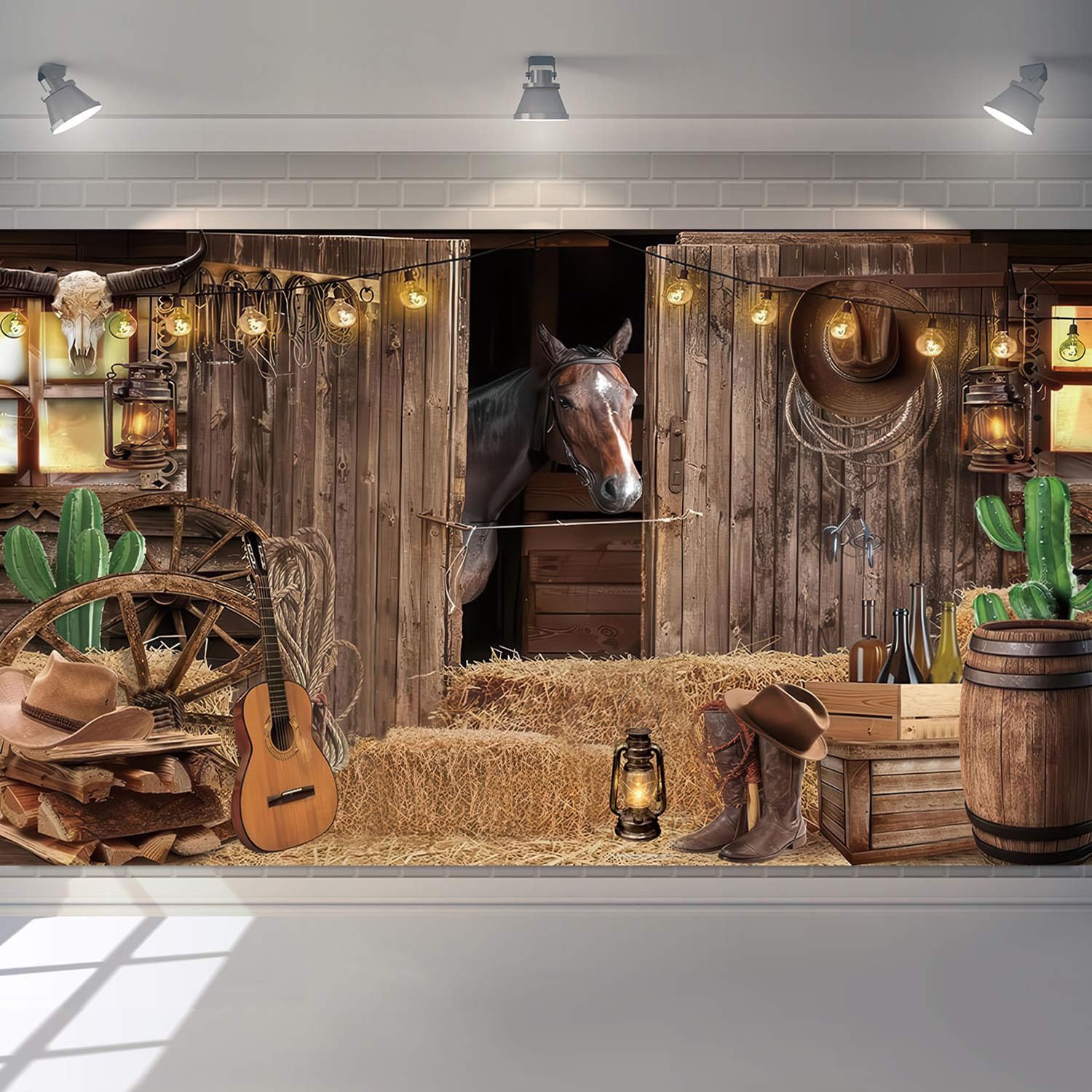 Western Cowboy Sfondo 6,1 x 3 m decorazioni per feste a tema occidentale banner per adulti bambini Wild West Rodeo Country Horse Barn Door Saloon Rustico Fattoria Fondali per servizi fotografici