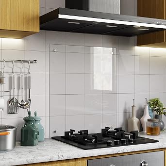 BELOFAY Clear 6mm Tempered Glass Splashback for Kitchen, Toughened Glass Heat Resistant Splashbacks for Cookers - Pre-Drilled Holes with Fixing 60x80cm