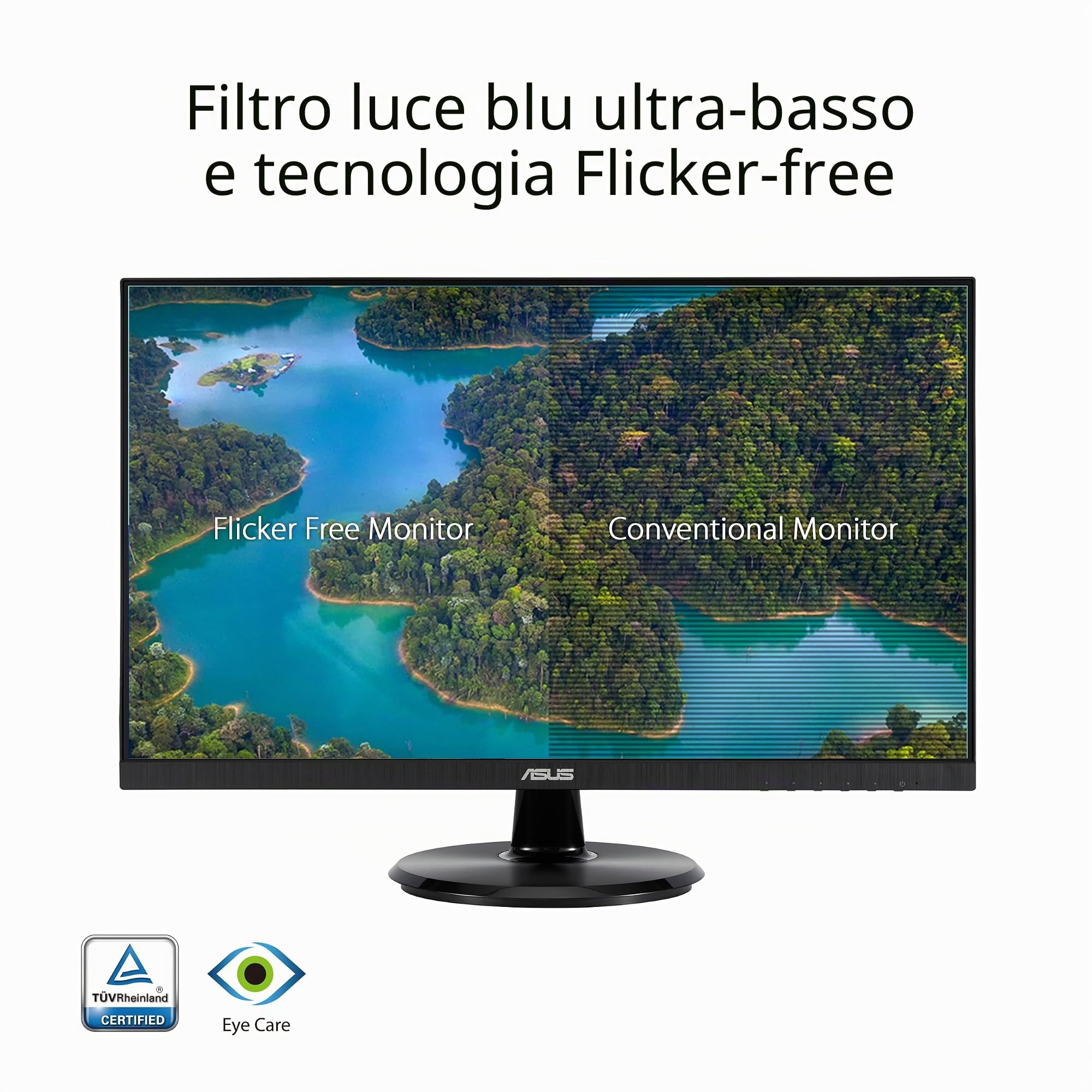ASUS VA24DQFR Monitor Eye Care da 24” pollici (23,8), IPS Full HD, Frameless, 100Hz, Adaptive-Sync, Tempo di Risposta 1ms, HDMI, DisplayPort, VGA, Tecnologia Anti-sfarfallio e Filtro Luci Blu, Nero