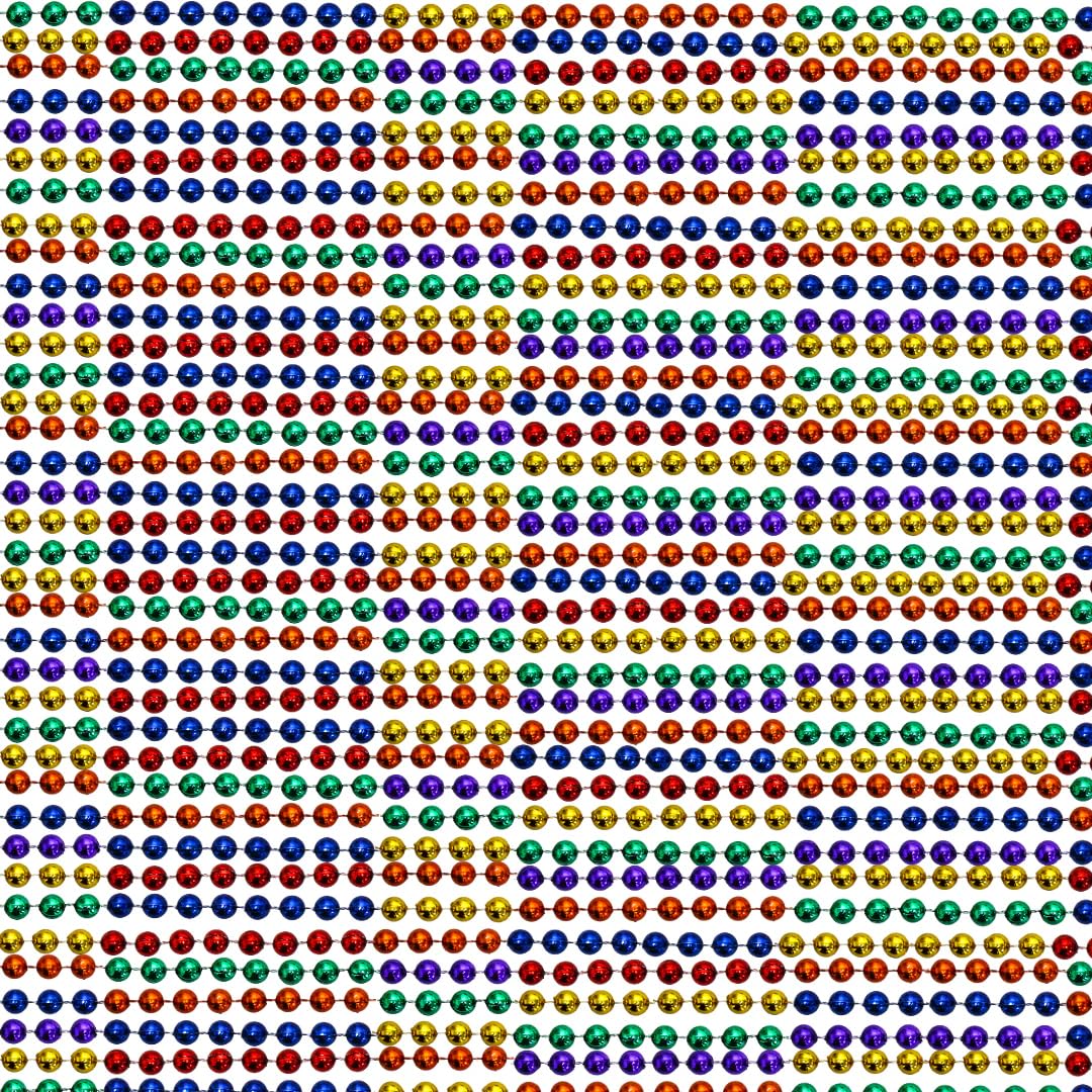 33 inch 7mm Round Metallic Rainbow 6 Section Mardi Gras Beads - 6 Dozen (72 necklaces)