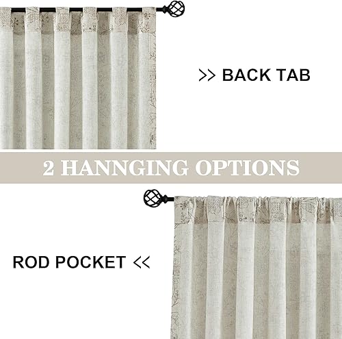 Miniatura 10 de Vision Home Cortinas de lino floral gris con pestañas traseras, bolsillo para barra, cortinas semitransparentes para ventana de granja, para