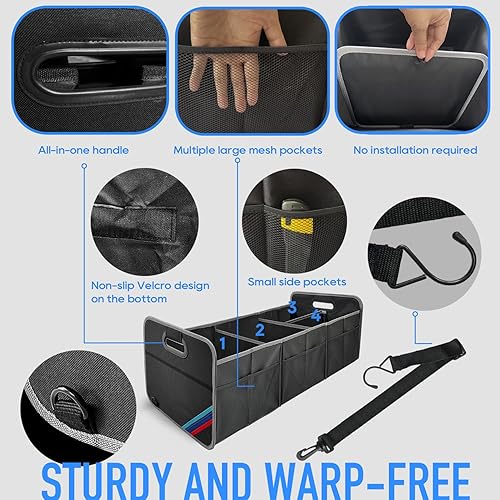 Miniatura 8 de Junsungo Organizador de maletero de automóvil, impermeable, plegable, portátil, multiusos, organizador de bolsas de comestibles, organizador de