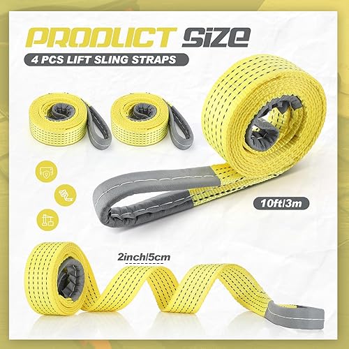 Miniatura 2 de 4 unids Lift Sling Straps Heavy Duty Web Slings Correas de poliéster Nylon para alzamiento coche uso al aire libre