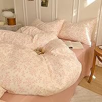 Vista 174 de 3 piezas de juego de funda de edredón tamaño individual XL, funda de edredón blanca con estampado floral azul, ropa de cama coquette de algodón