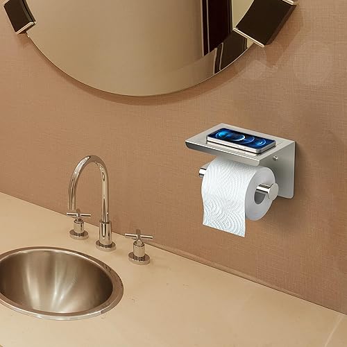 Miniatura 3 de Soporte de papel higiénico de baño de níquel cepillado con estante, soporte de rollo de papel higiénico de acero inoxidable SUS304 montado en la