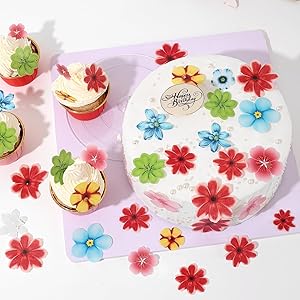 YOcity 70Pcs Edible Flowers Cake Toppers Cupcake Topper Luau Hawaii Flowers Wafer Paper Flower Cake Decorations for Wedding Birthday Baby Shower Party Supplies Mixed Size & Colour